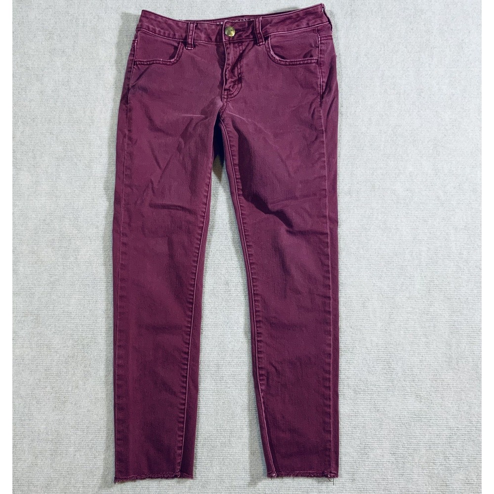 American Eagle Sz 4 Jegging Crop Super Super Stretch Cranberry Faded Look